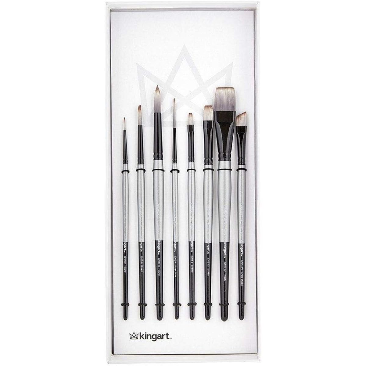 KINGART 1030A Stellar - Synthetic Mix 8 Piece Paint Brush Set Assorted Brown, Silver, Black