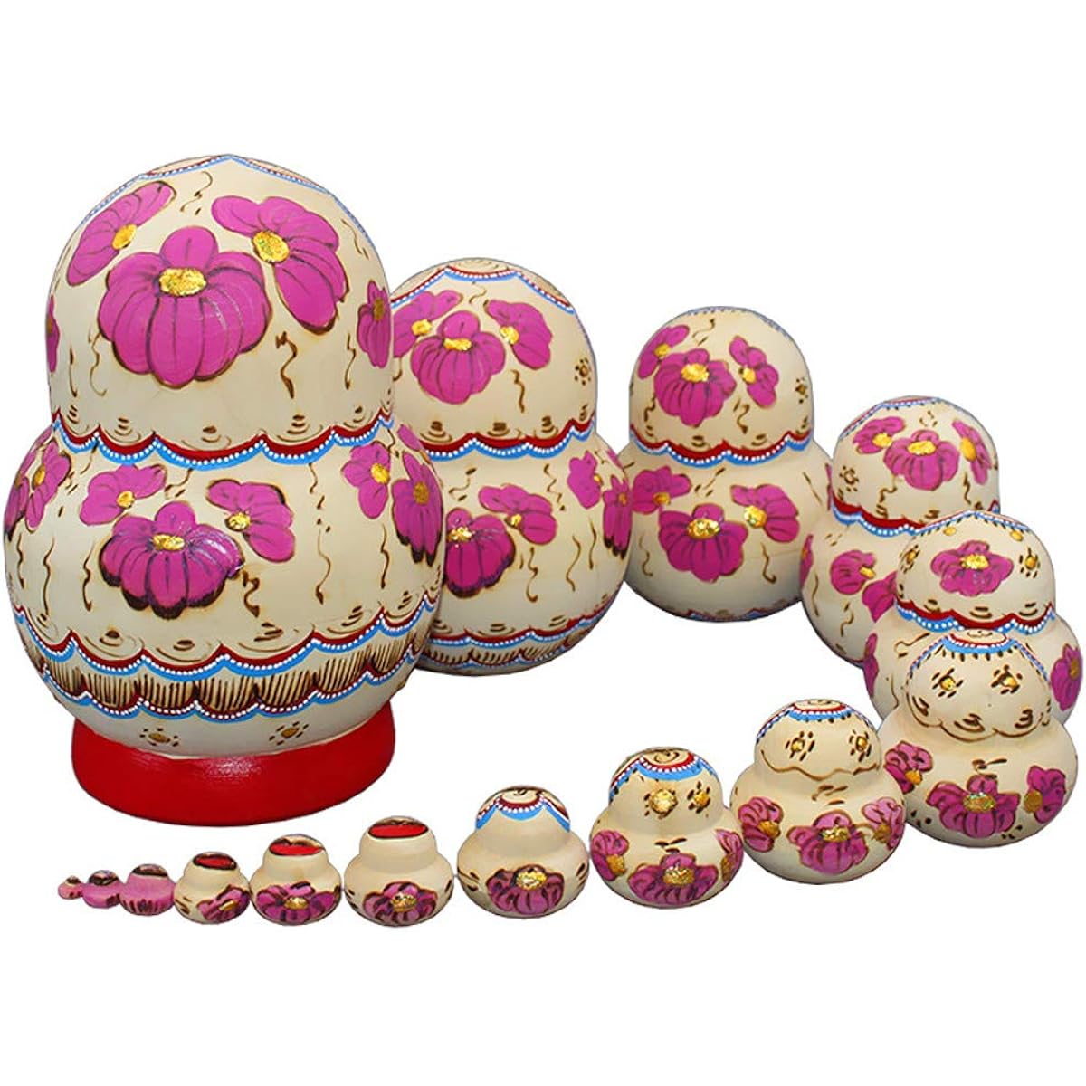 Ecosides Russian Nesting Dolls, Russian Handmade, 15 Pieces Russian Nesting Dolls, Russian Nesting Dolls Matryoshka Wooden Stacking Toys for Children Gifts (H, Height 22CM Width 10.5CM)