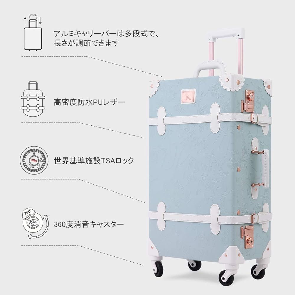 [Uniwalker] Suitcase Carry Case Cute Carry Bag Stylish Cute Retro Silent Four Wheel TSA Lock 29L Girls Travel Handmade Trunk Case School Trip