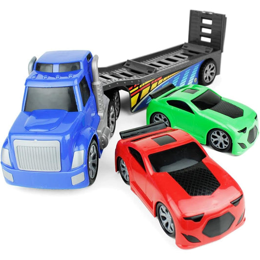 Boley Big Truck Hauler Playset - Car Transporter Trailer Truck with 2 Race Cars - Big Toy Car Carrier Truck for Kids and Toddlers - Ages 3+