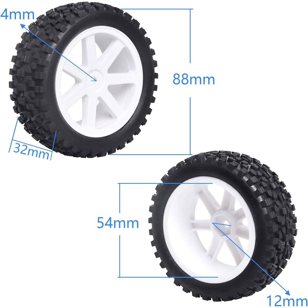 AllinRC Pre-Glued 12mm Hex Wheel Rims Rubber Tires with Foam Inserts 88mm Height for 1/10 Buggy RC Off-Road Car Truck Monster, Set of 4