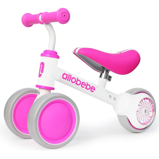 allobebe Baby Balance Bike, Cute Toddler Bike, Gift for 12-36 Months 1 Year Old Girl, Trains Baby from Standing to Running, Adjustable Seat, Quiet & Soft 3 Wheels (Rose)