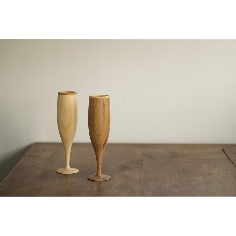 RIVERET Vessel Cocktail Glass Flute 110ml Pair Set Bamboo Dishwasher Safe White/Brown RV-107WB