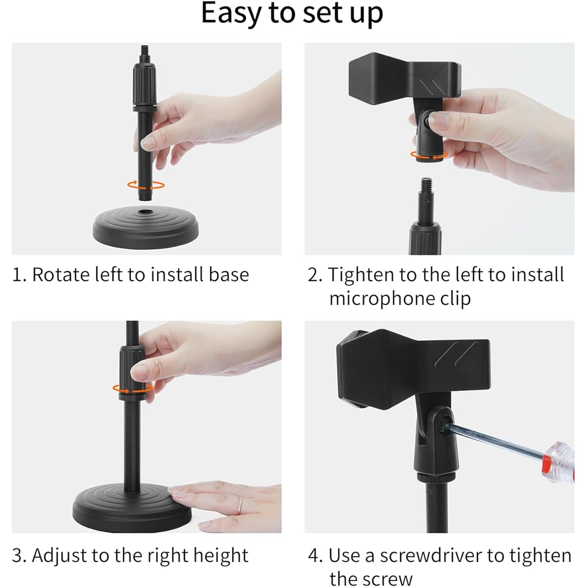 Desk Microphone Stand - Upgraded Adjustable Table Microphone Stand with Mic Clip Fits Microphones up to 1.7" Diameter - Height 9.6" to 13.9"