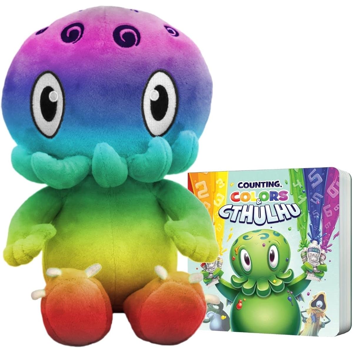 Counting Colors & Cthulhu Board Book & Rainbow C is Cthulhu Plush Set (Standard Plush, 12 inches)