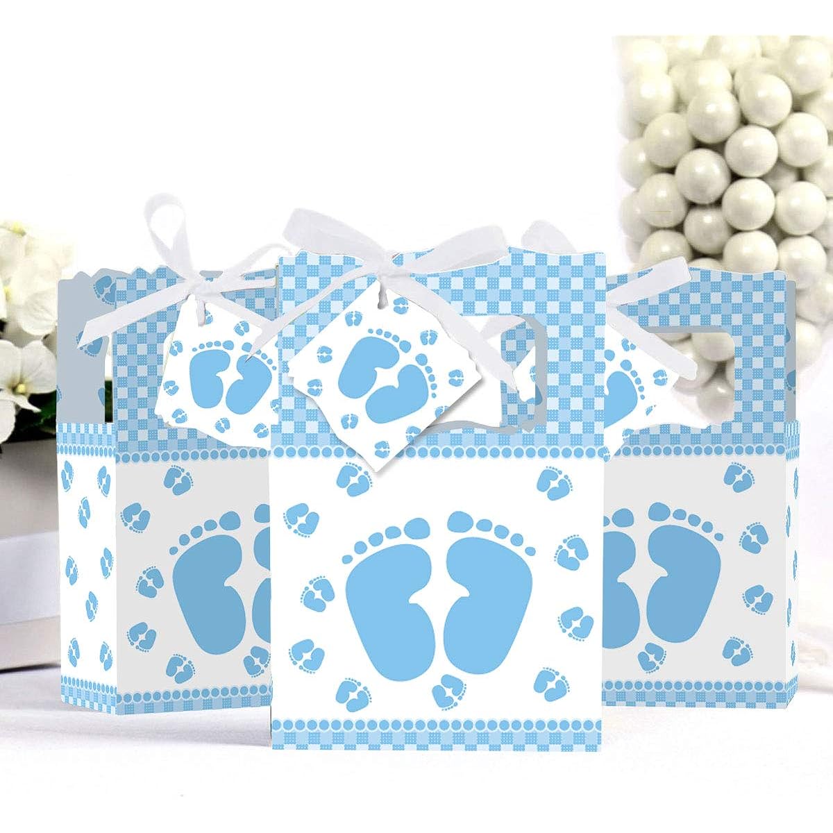 Baby Feet Blue Baby Shower Party Favor Boxes Set of 12