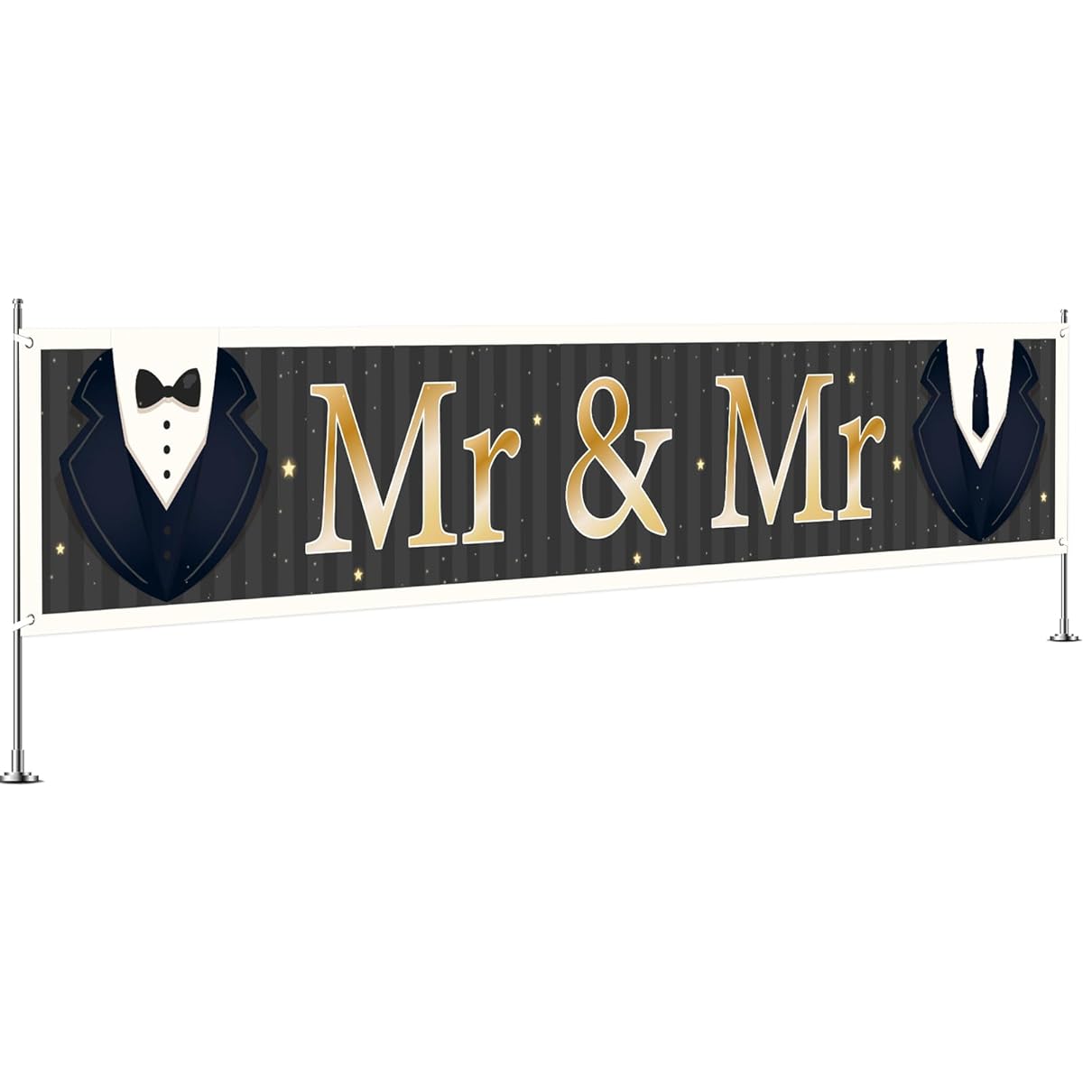 INNORU Large Mr & Mr Banner, Gay Wedding Party Backdrop Lawn Sign, Groom's Yard Banner, Gay Bridal Shower Party, Indoor Outdoor Decoration Supplies, 9 x 1.5 ft