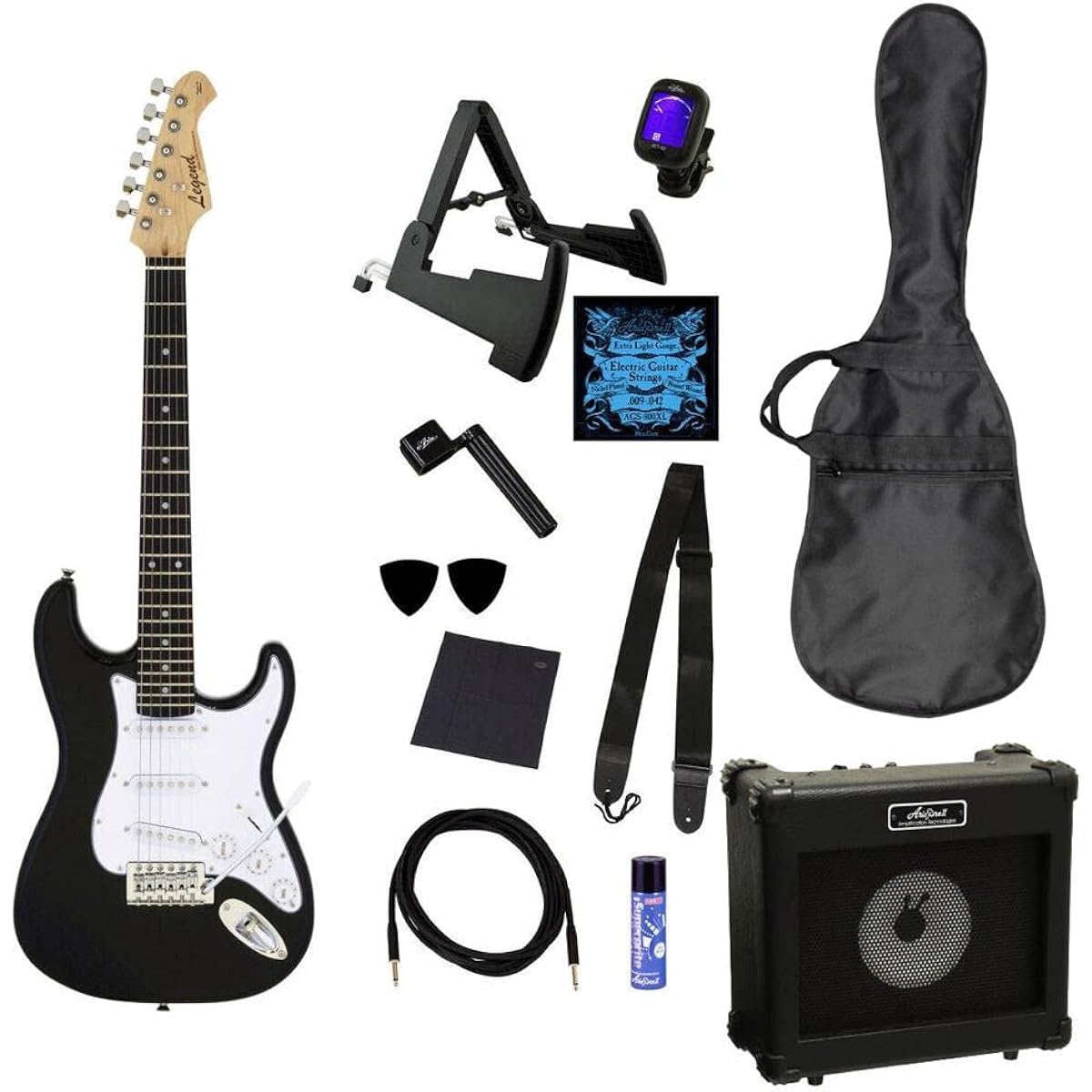 Legend LST-MINI/BK(Black) Short Scale Mini Electric Guitar/Future Rock Star 12 Piece Set