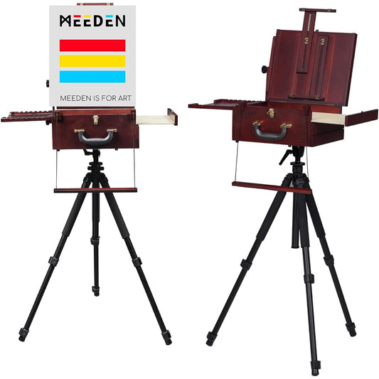 MEEDEN Artist Plain Air Easel Pochade Box Sketch Easel Box with Compact Aluminum Travel Tripod, Nylon Carry Bag, Portable French Easel with Storage for Outdoor Painting, Tripod Easel Stand for Display