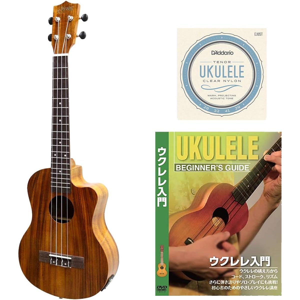 S.Yairi Ukulele with preamplifier, electric ukulele, instructional DVD set, tenor size, core material, gear peg specifications YU-T-01KE
