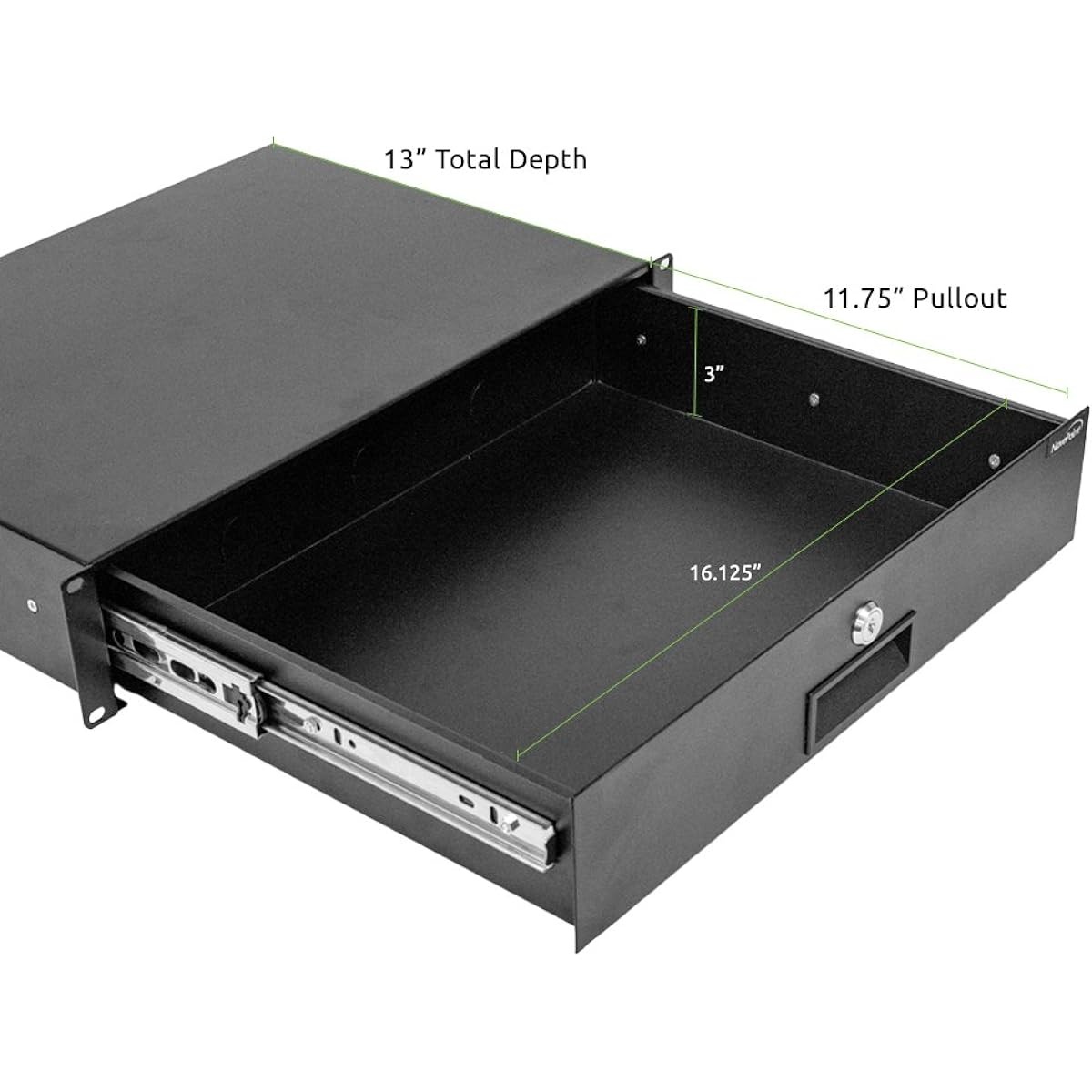 Navepoint Drawer Rack Mount 19" Server Cabinet Case or DJ with Lock and Key, 2U, Black