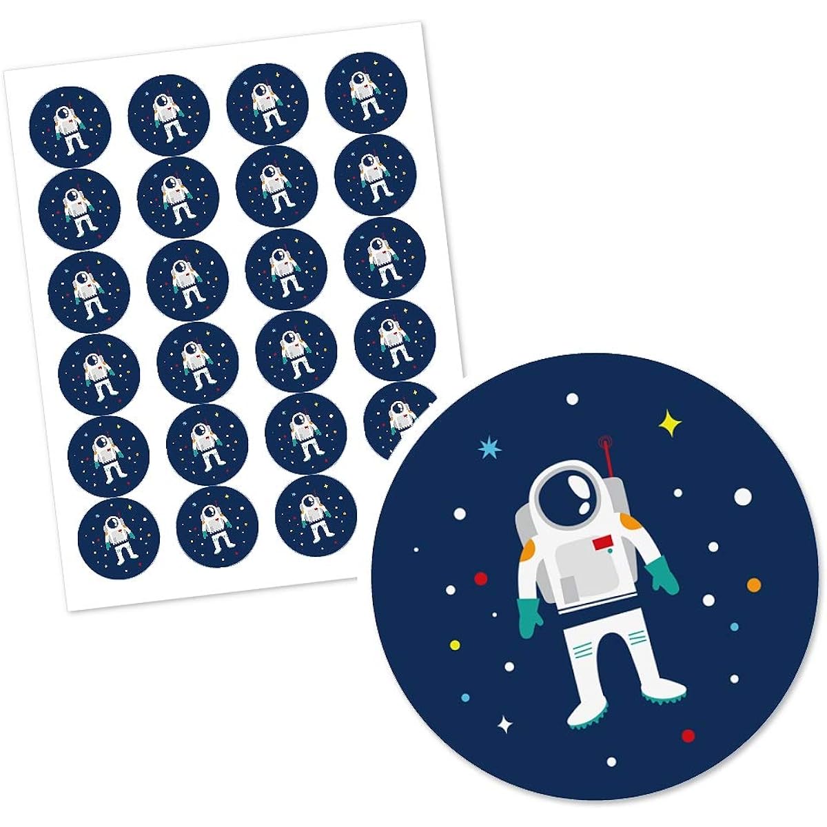 Blast Off to Outer Space - Rocketship Baby Shower or Birthday Party Circle Sticker Labels - 24 Count