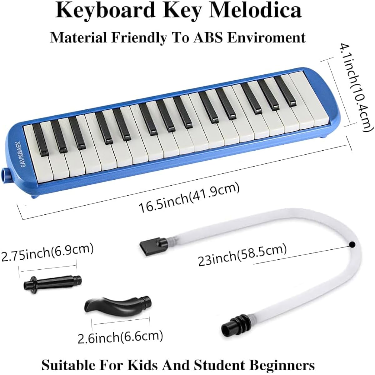 Eavnbaek 32 Key Melodica Instrument Soprano Melodica Air Piano Keyboard Piano 2 Soft Long Tubes 2 Short Mouthpieces Carry Bag (Blue)