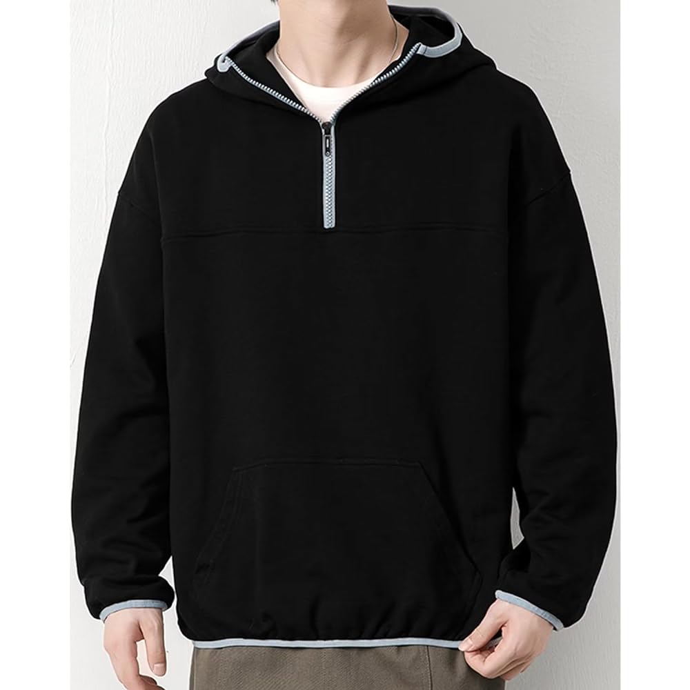 [Bligo] Men's Parka, Long Sleeve, Pullover, Hooded, Pullover, Round Neck, Fuzip, Kangaroo Pocket, M-3XL, Plain, Large Size, Sweatshirt, Switching Design, Loose, Casual, Stylish, Soft, Popular, Spring, Autumn, Winter Clothes