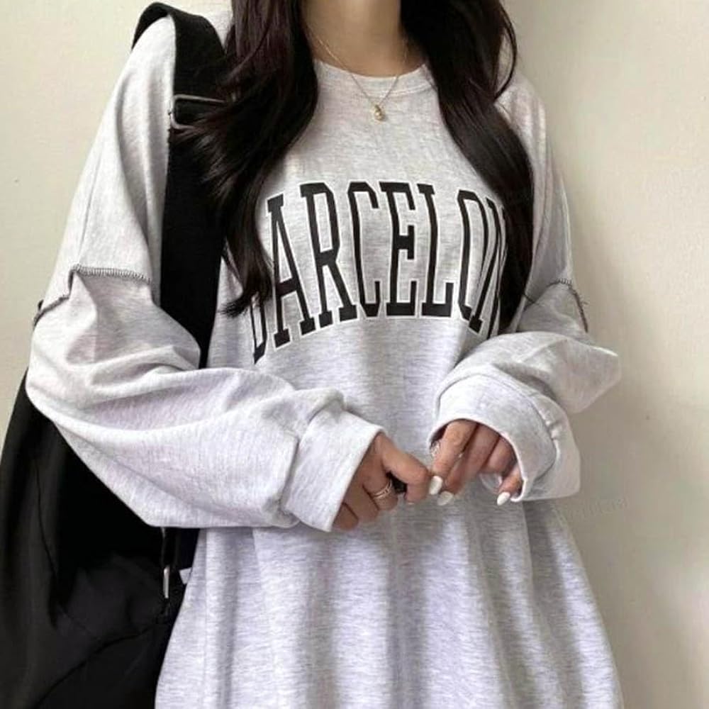 [MIRA MARIV] Made in Korea and imported directly from Korea BARCELONA College Logo Oversized Sweatshirt Sweatshirt Women's
