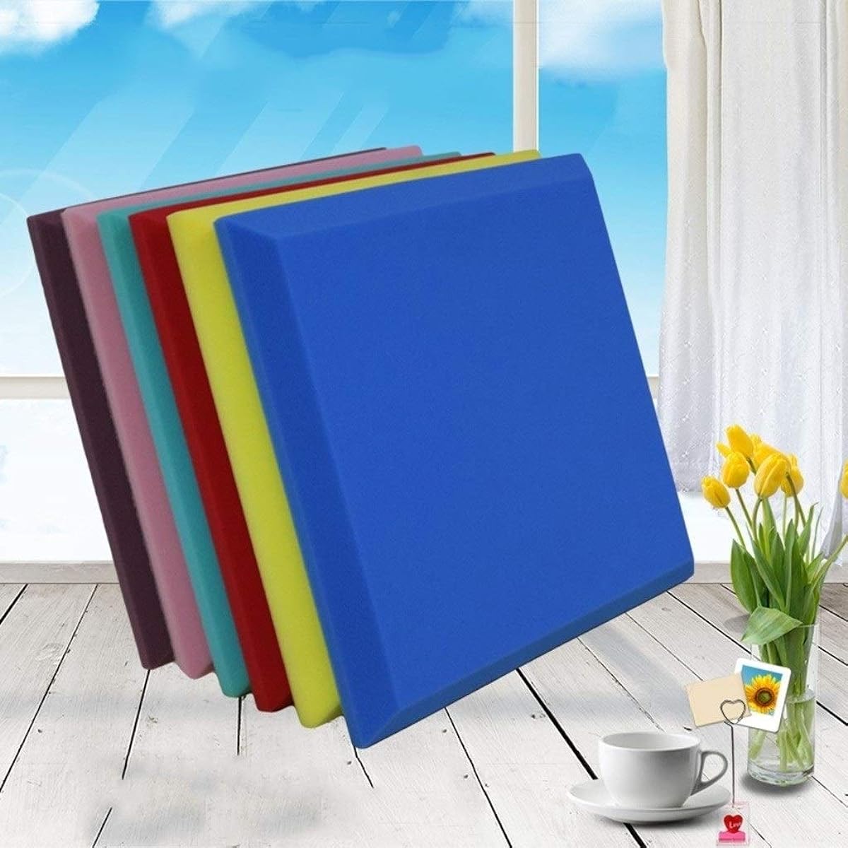 Anti-Noise Color Soundproof Foam Panels Kindergarten Dance Room Acoustic Panels Soft Collision Avoidance Decorative Wall Stickers 10pcs Household Supplies (Blue) (Red)