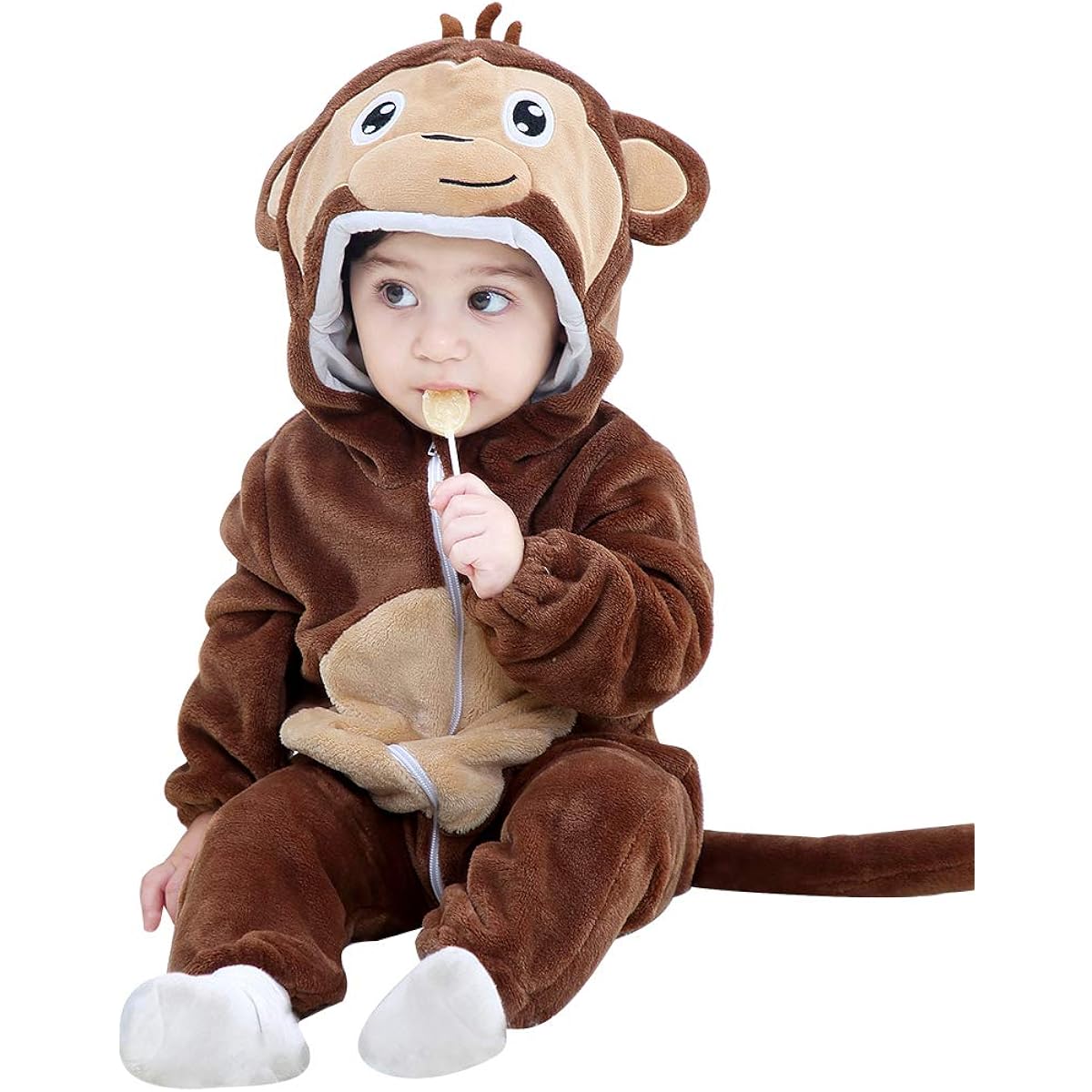 MICHLEY Newborn Baby Hooded Romper Jumpsuit Winter/Fall Flannel Animal Cosplay Costume US Size: Size 100 (18 - 24 Months) Color: Brown