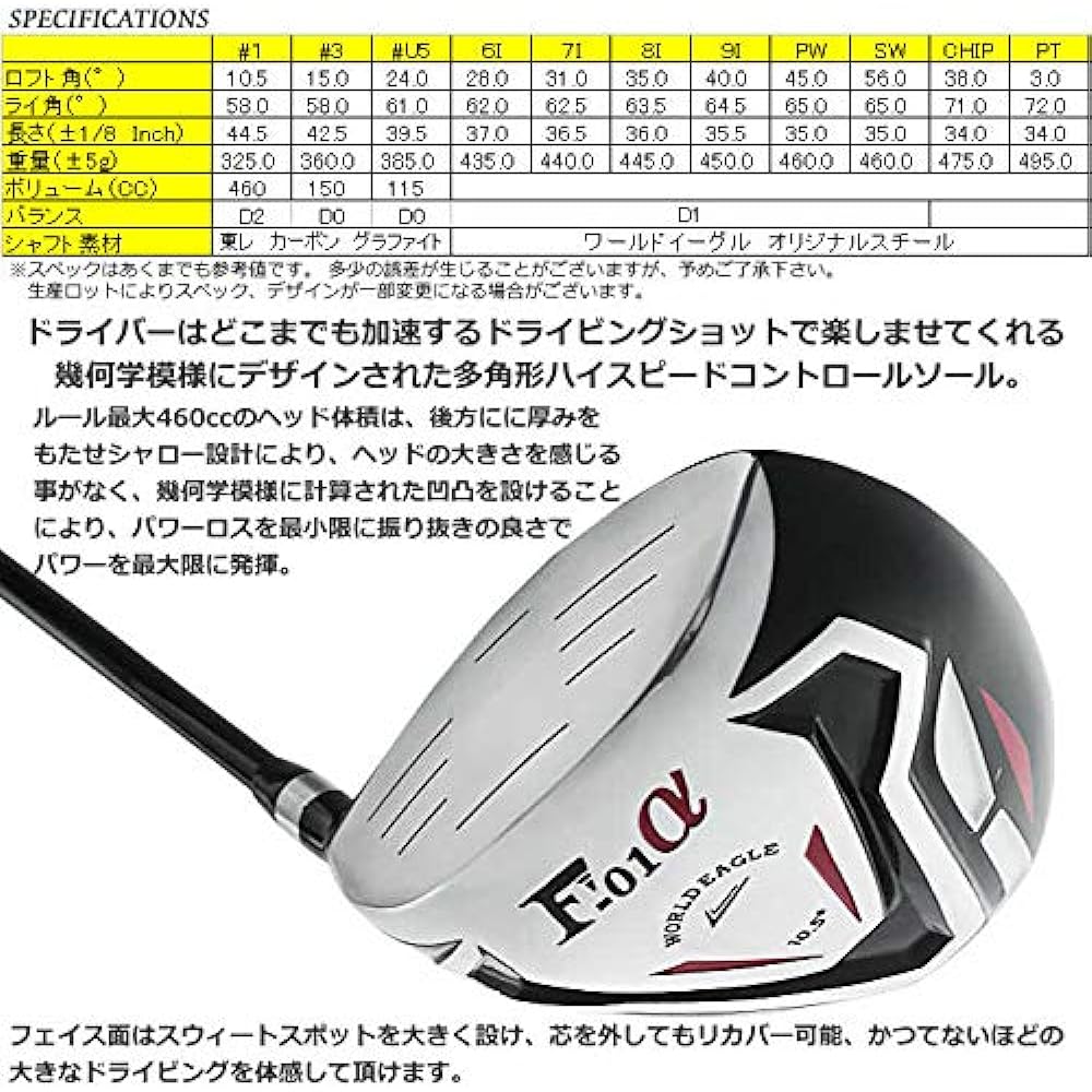 WORLD EAGLE F-F-01α Cross Club Set 10 Pieces Left Bag: CBX Beginner