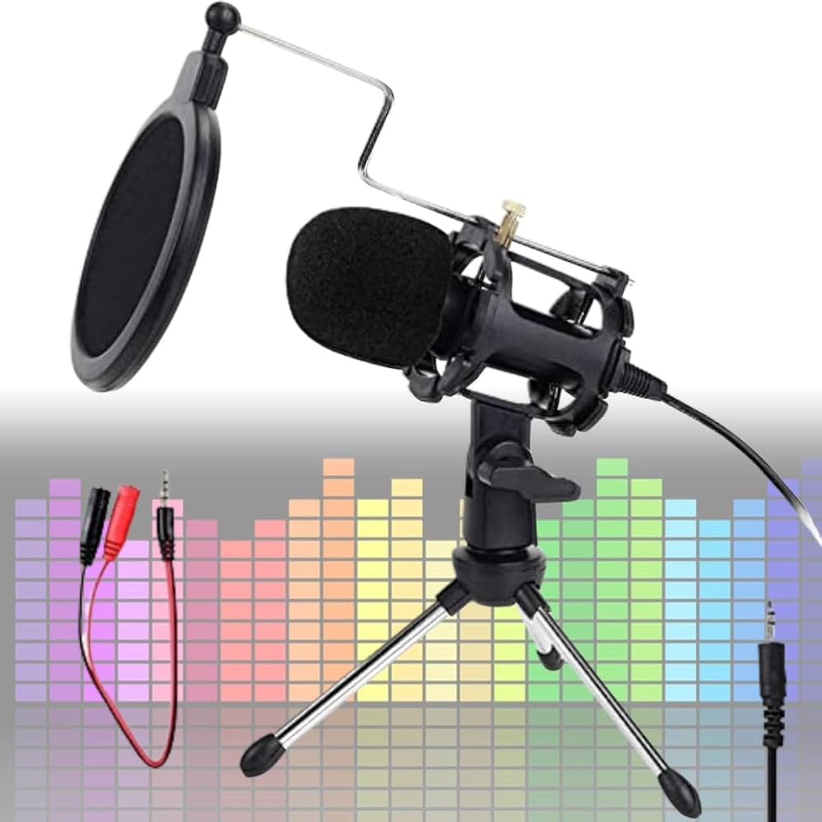 Japard Mini Recording Studio Kit with 3.5mm Jack Cable Podcast Game Recording Singing Kit Condenser Microphone Bundle Kit with Desktop Stand Broadcast Microphone for Computer