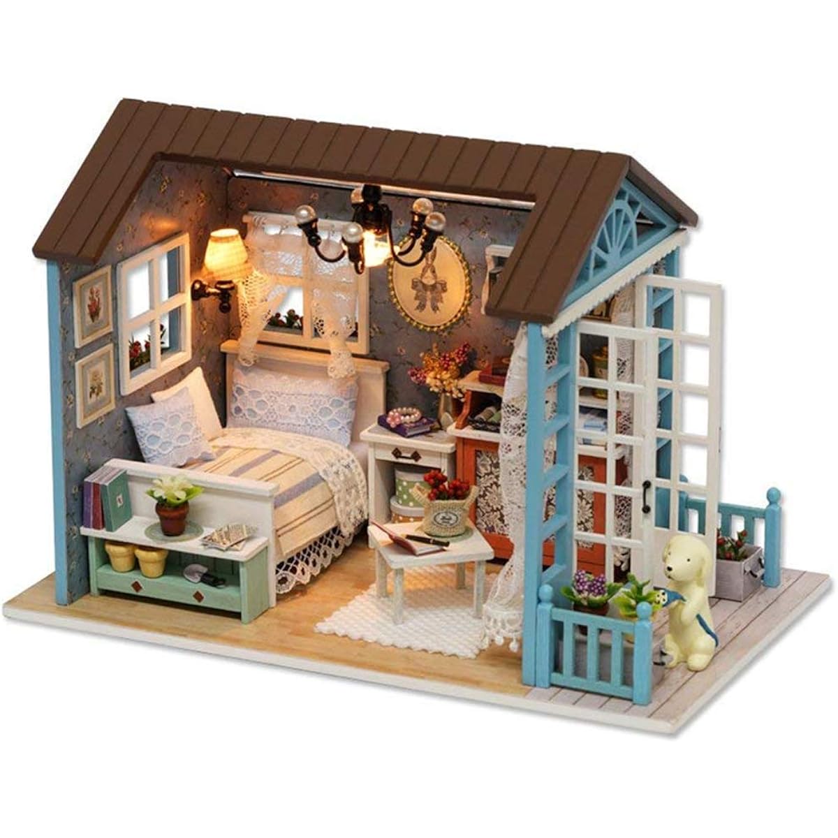 UniHobby DIY Dollhouse Miniature Kit Romantic Forest Time Wooden Mini House with Furniture Lights