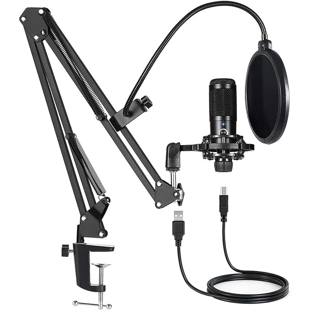 Microphone USB Computer Condenser Microphone Horn Kit with Adjustable Scissor Arm Stand for Video Game Stream Staff T669 Microphone Stand