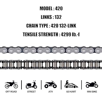 DYCTAHO 420 Motorcycle Chain 132 Link Standard Roller Chain with Free Chain Breaker 5 Connecting Master Links for 100cc 110cc 125cc Dirt Pit Bike ATV Quad Go Kart Mini Bike Scooter