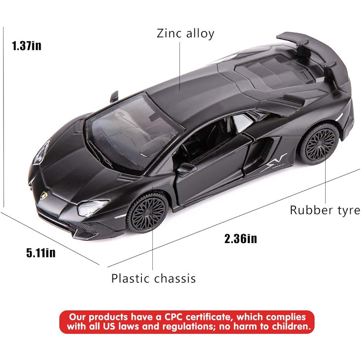 TGRCM-CZ 1/36 Scale Aventador LP700-4 Casting Car Model Zinc Alloy Toy Car Pull Back Vehicle for Toddlers Kids Boys Girls Gifts (Black)