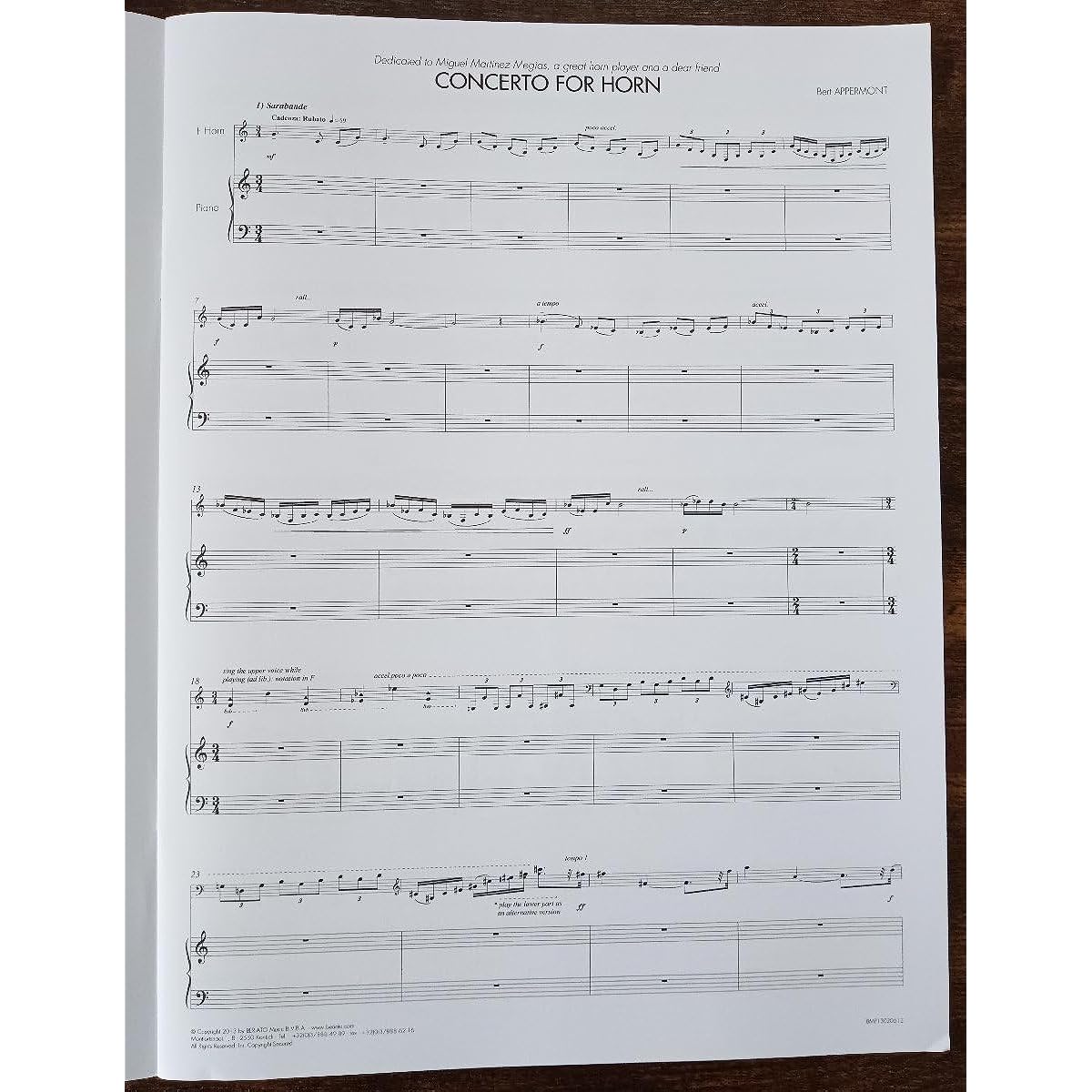 Horn sheet music Bert Appelmont: Horn Concerto Solo Horn & Piano Concerto for Horn and Piano