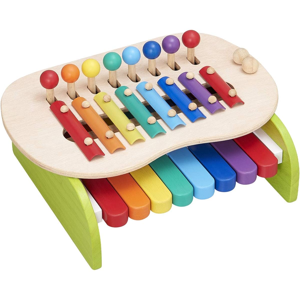Bon Furniture Wooden Toy Keyboard Xylophone Glockenspiel with 2 Drumsticks Natural Wood Kids Music 1.5 Years Old and Up