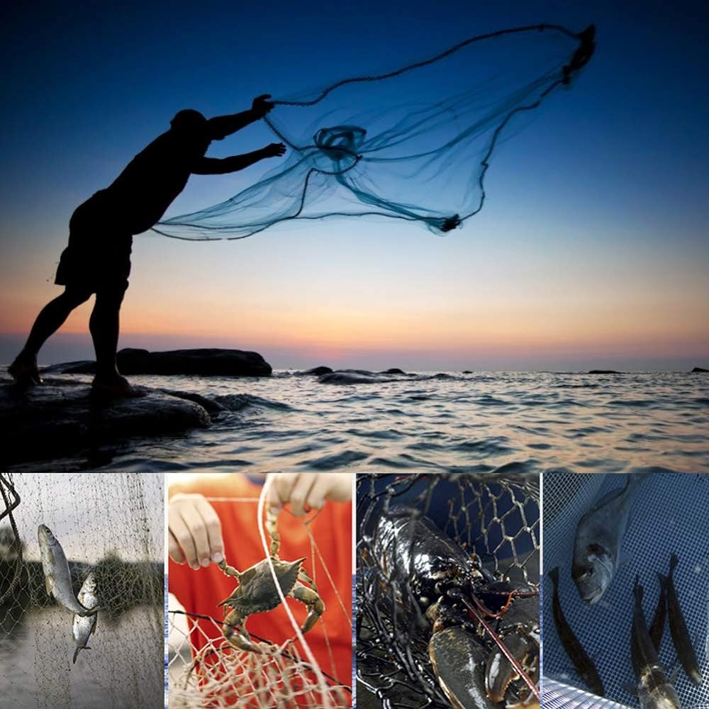 xuuyuu Fishing Gear, Nylon Fishing Net, Casting Net, Casting Net Fishing, Hand Casting Net, Fishing Accessories, Fishing Enthusiasts, Suitable for Rivers, Lakes, Seas, Ponds, etc. Fishing Tools (3.6m)