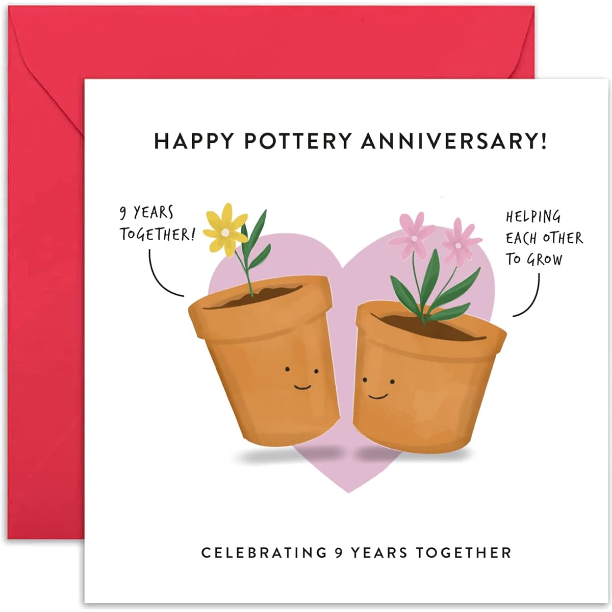 Old English Company 9th Anniversary Card - Funny Ceramic Greeting Card for Husband and Wife - Blank Inside and Includes Envelope