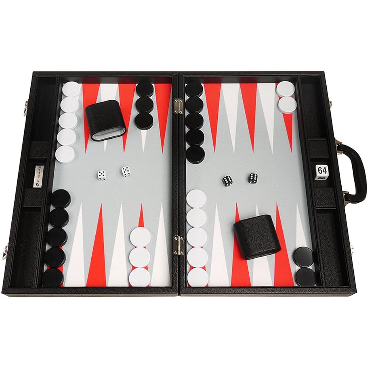19-inch Premium Backgammon Set - Large Size - Black Board, White and Scarlet Red Points