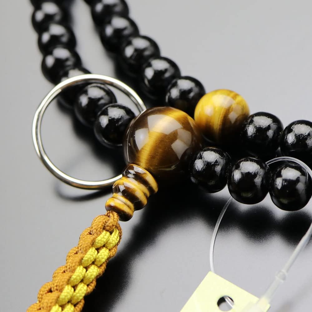 Nenju dot com Soto sect prayer beads for men Shakuni ebony (glossy) Tiger eye stone Genuine silver ring String tassel [Regular prayer beads Kyoto 108 beads 2 series Shaku 2 Zen sect Tiger eye stone Tiger eye black Funeral funeral memorial service Memoria