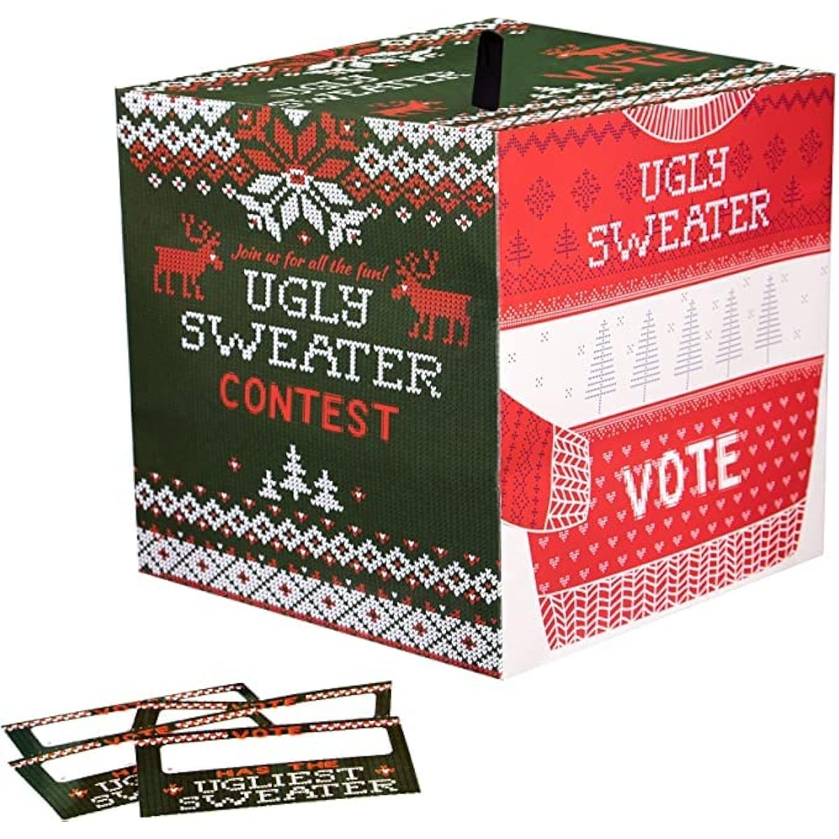 Ugly Sweater Ballot Box with 10 Ballots, 9x9 Inch