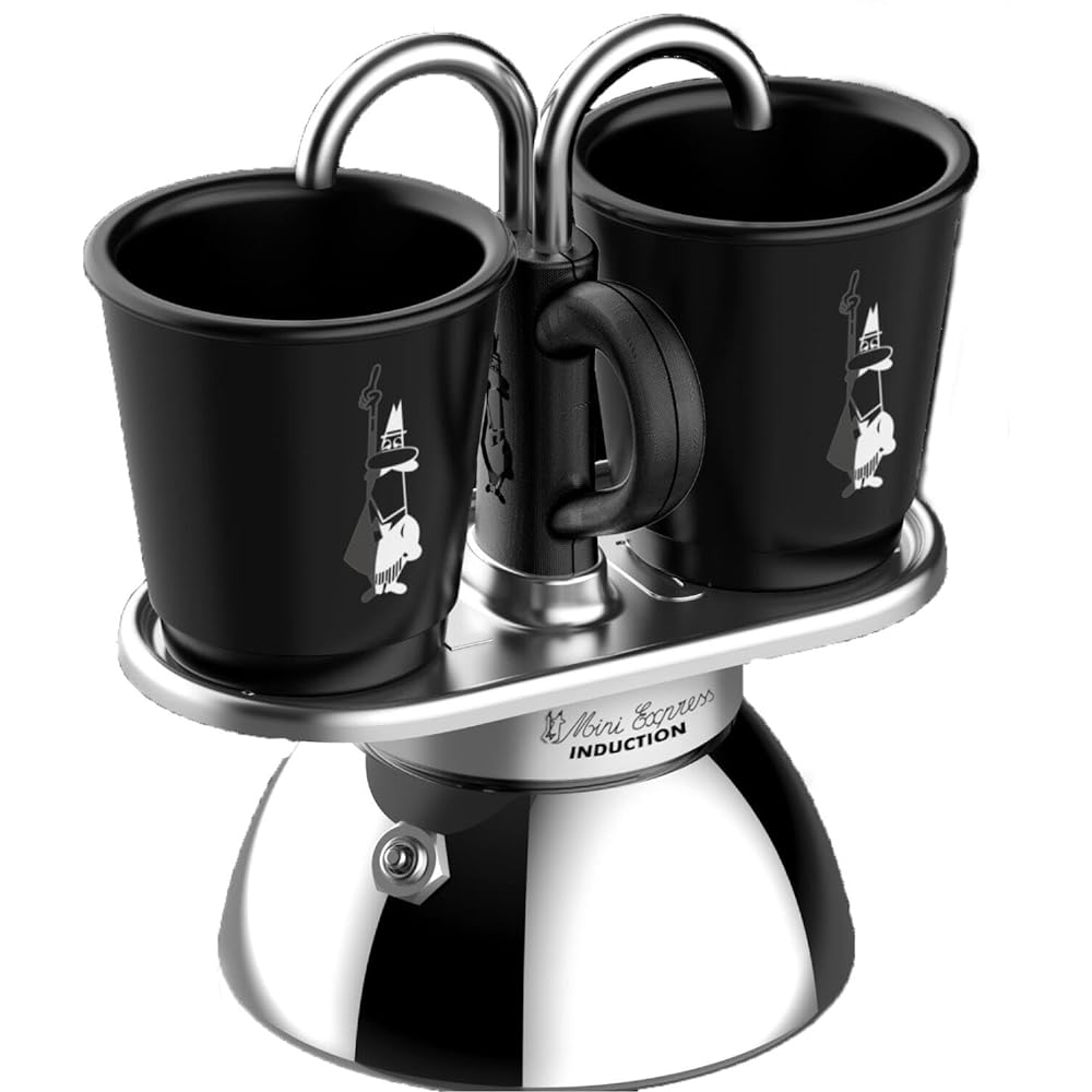 BIALETTI Bialetti Mini Express Induction 2 Cups IH Compatible & Direct Fire Type/Espresso Cup Included (Coffee Maker Espresso Maker Macchinetta)