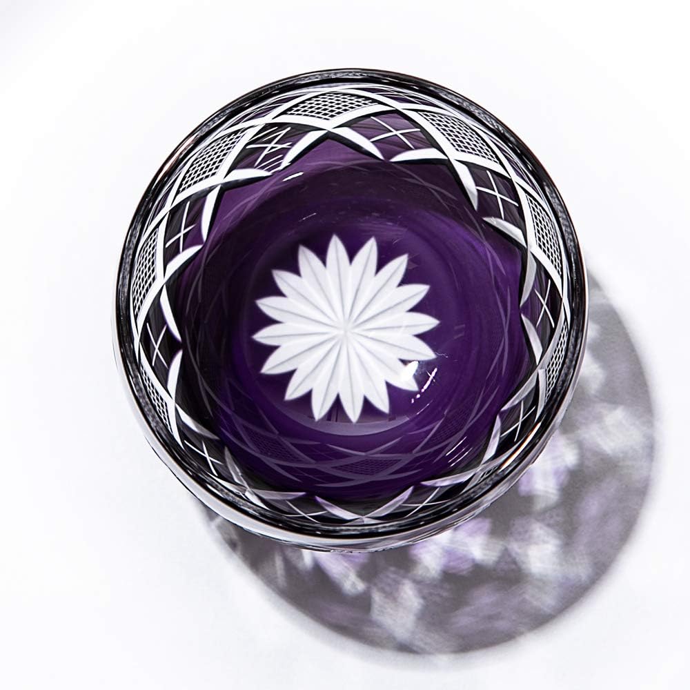 [Taimuro Kobo Official] Edo Kiriko Yarai Uoko crest sake cup (Edo purple) TB90232M in wooden box Made in Japan