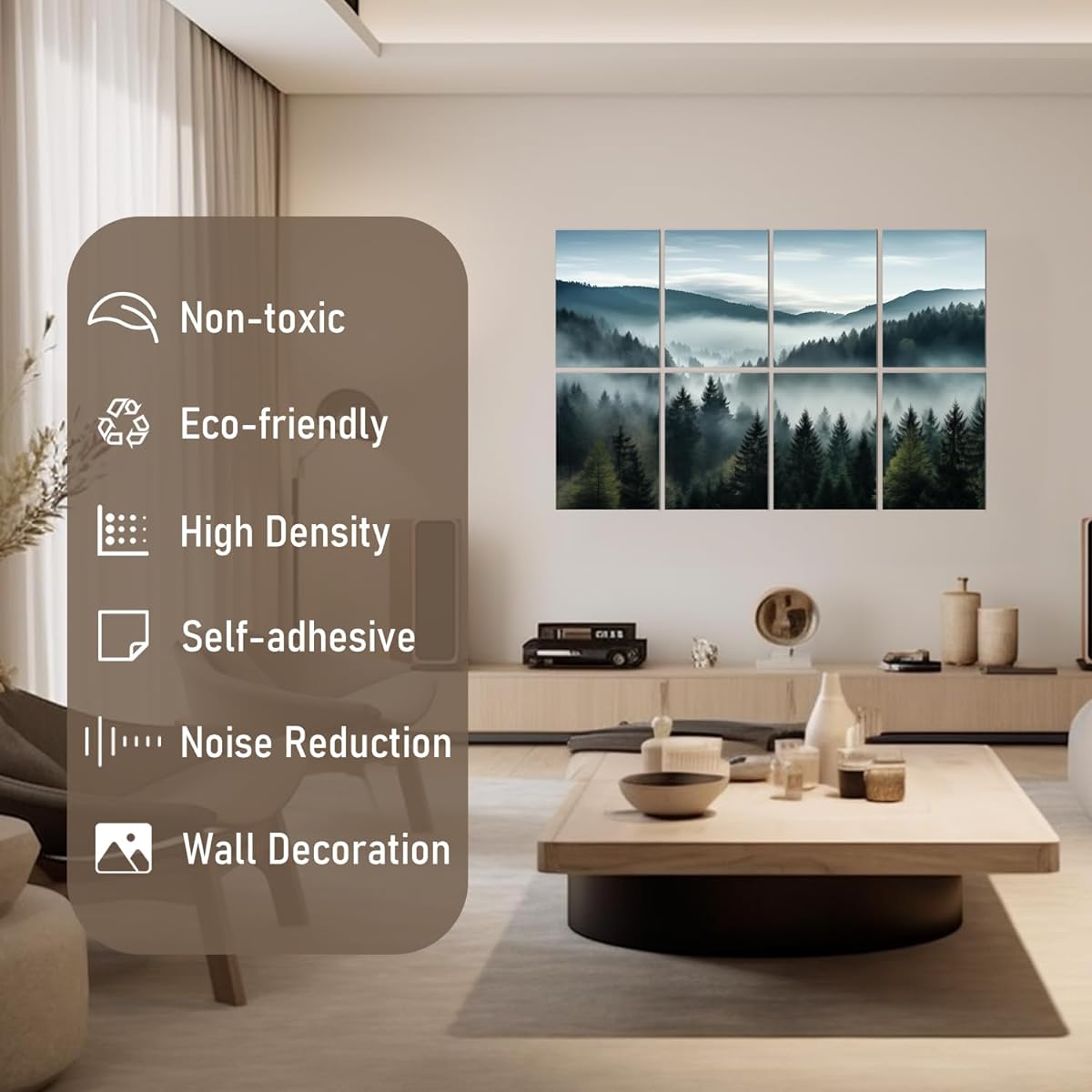 FurnoFlex Art Acoustic Panel Tile Decorative Room Soundproof Foam Absorbing Panel Noise Attenuation Cancel Wall Blocker Reduction Fog Forest