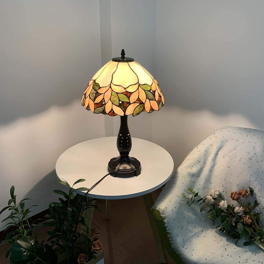 Stained Glass Table Lamp Table Light Stand Lamp Stand Light Antique Stylish Stained Lamp Bedside Bed Light Lamp Yellow Wisteria LED Compatible BIEYE Lighting L10805