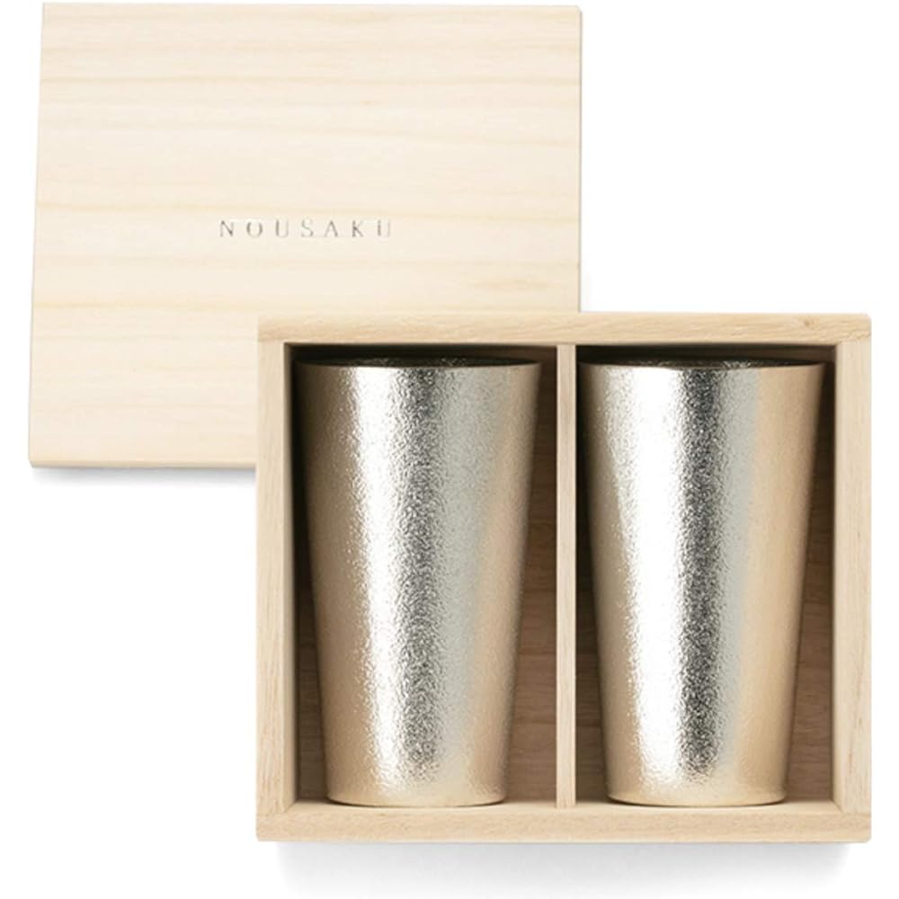 [Wrapped with Nousaku Japanese paper] Set of 2 beer cups in paulownia box
