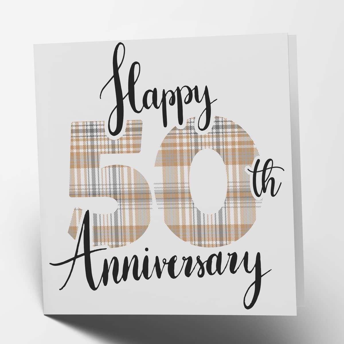 Maturi Happy 50th Anniversary Tartan Card - Blank Inside