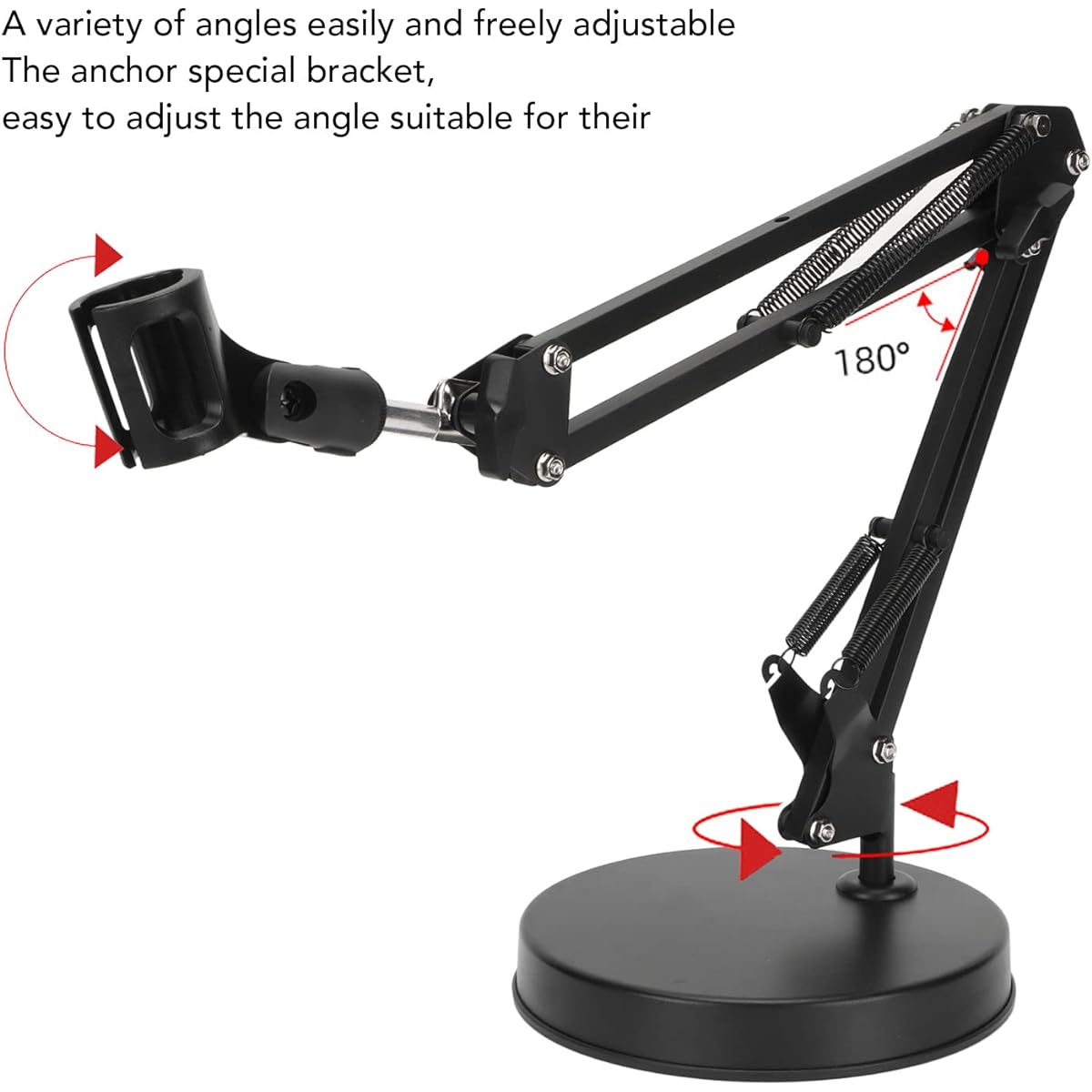 Diyeeni Desktop Microphone Stand Adjustable Microphone Tripod Stand with Boom Arm Shock Mount Microphone Arm Stand 1/4 Screw Hole Live Streaming Game Recording