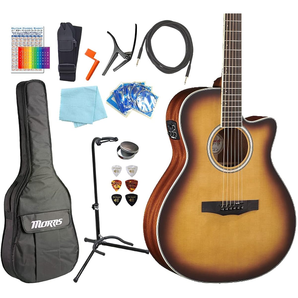 Morris Electric Acoustic MORRIS R-011 Beginner Introduction 13 Piece Set Acoustic Guitar TS [98765] [Safe to ship after inspection]