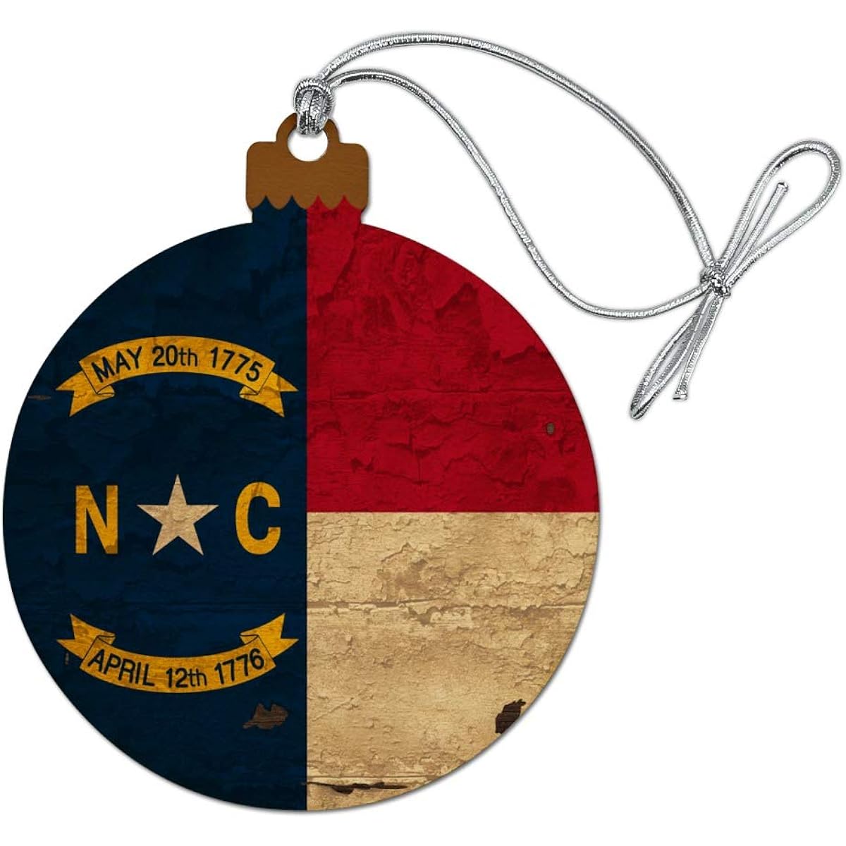 Rustic North Carolina State Flag Distressed USA Wood Christmas Tree Holiday Ornament