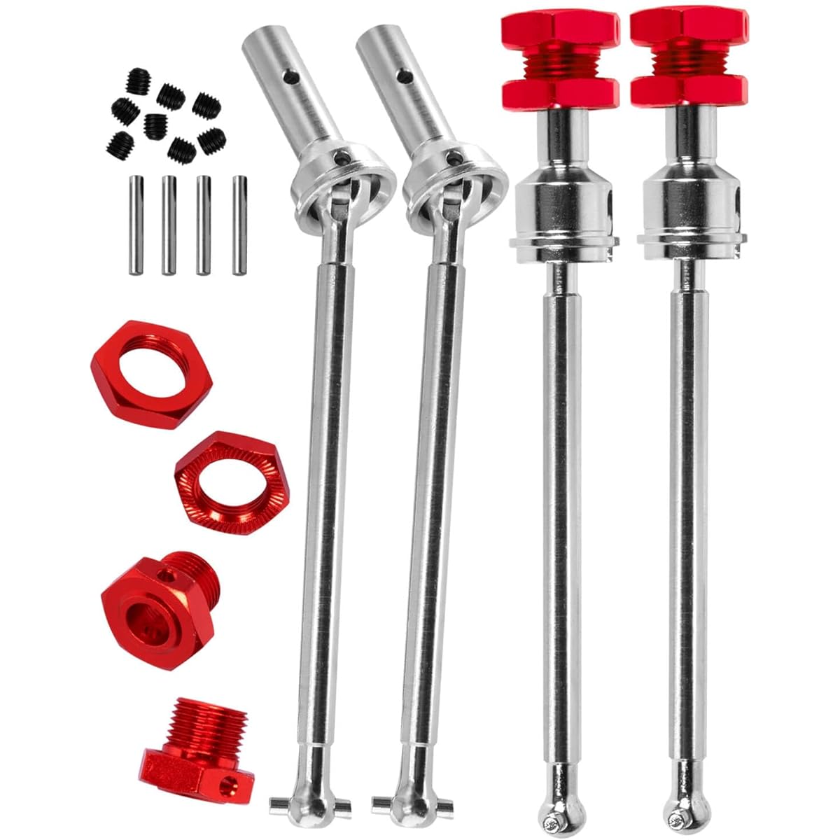 RCMYou Drive Shaft Wheel Hex Nuts Upgrade Parts for ARRMA 1/8 Typhon 6s Blx/1/7 Infraction 6s Blx Limitless #45 Steel 4pcs Front Rear CVD Drive Shaft Silver & Wheel Hex Nuts Red