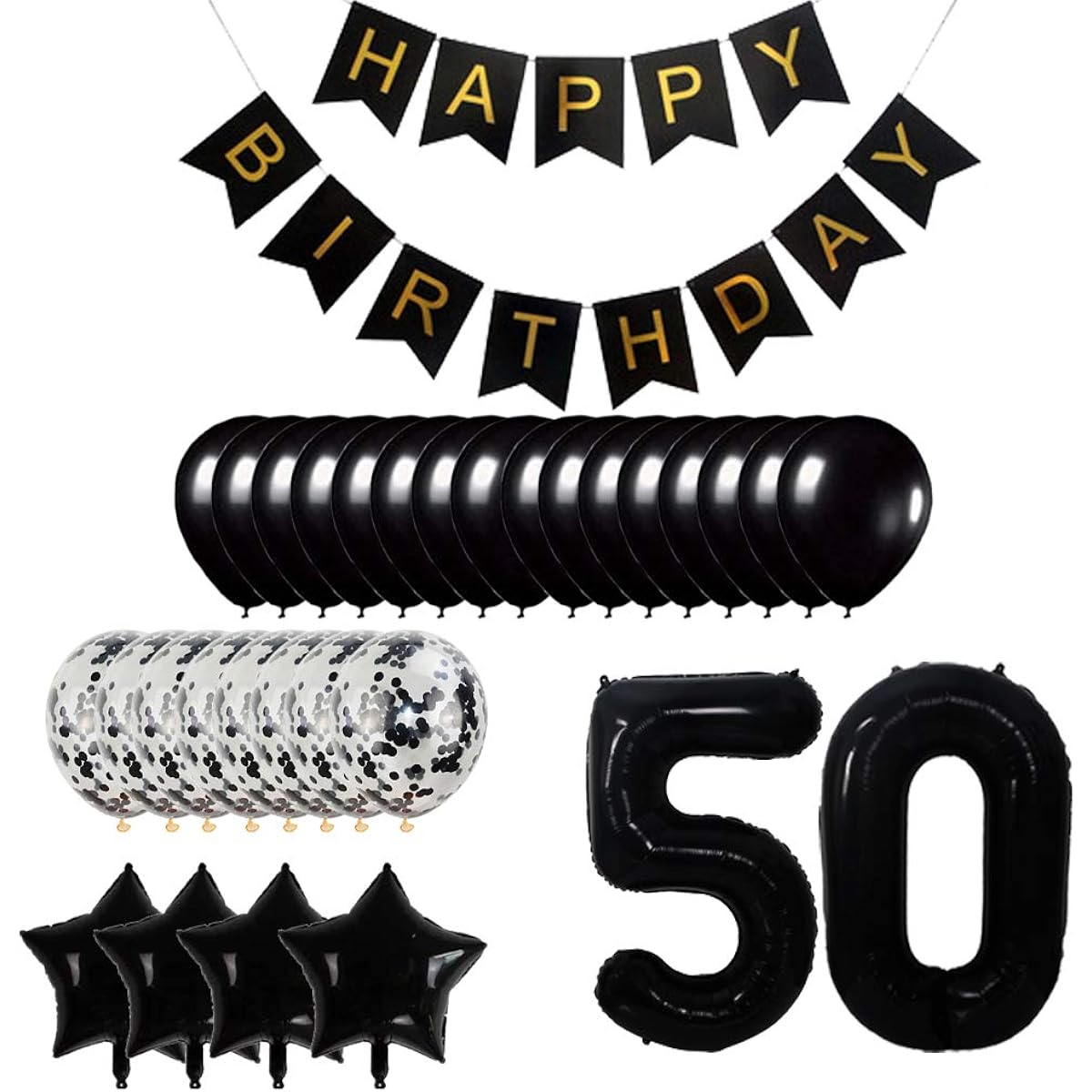 50th Birthday Party Decorations Kit, Happy Birthday Banner, Number 50 Birthday Balloons, Birthday Party Supplies, 50th Black Birthday Party Pack