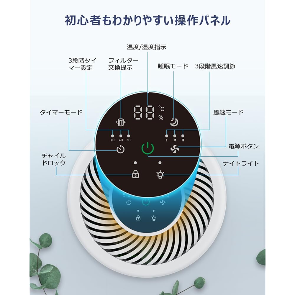 VEWIOR Air Purifier, 2024 Newest Small, Tabletop, Energy Saving Countermeasures, Pollen Prevention, Temperature and Humidity Indicator, Energy Saving, Deodorization, Disinfectant, Sleep Mode, Timer