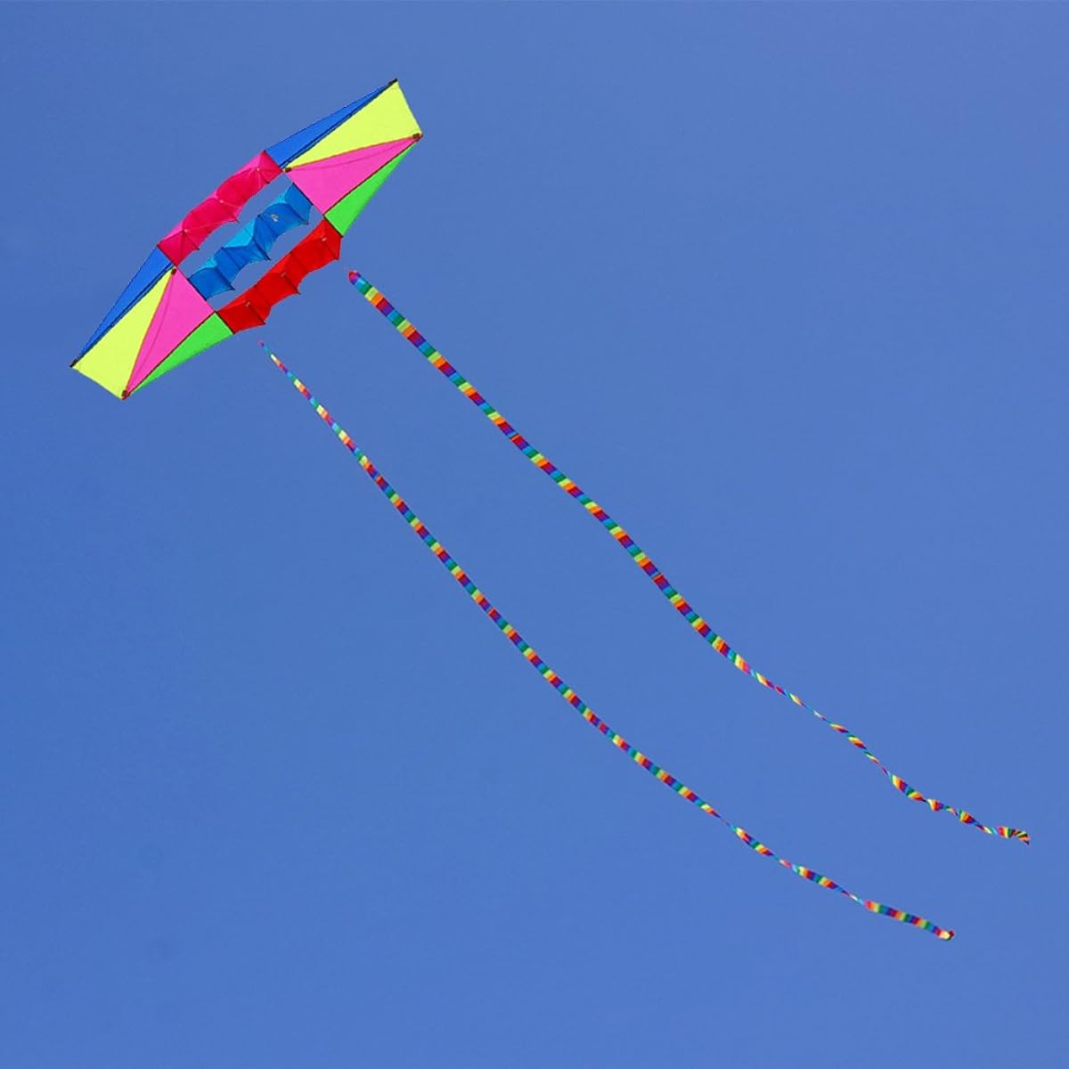 (kite & 2 long tails) - Besra Huge 250cm Single Line 3D Radar Kite with Flying Tools 2.5m Power Box kites with 2 tails Outdoor Fun Sports for Adults