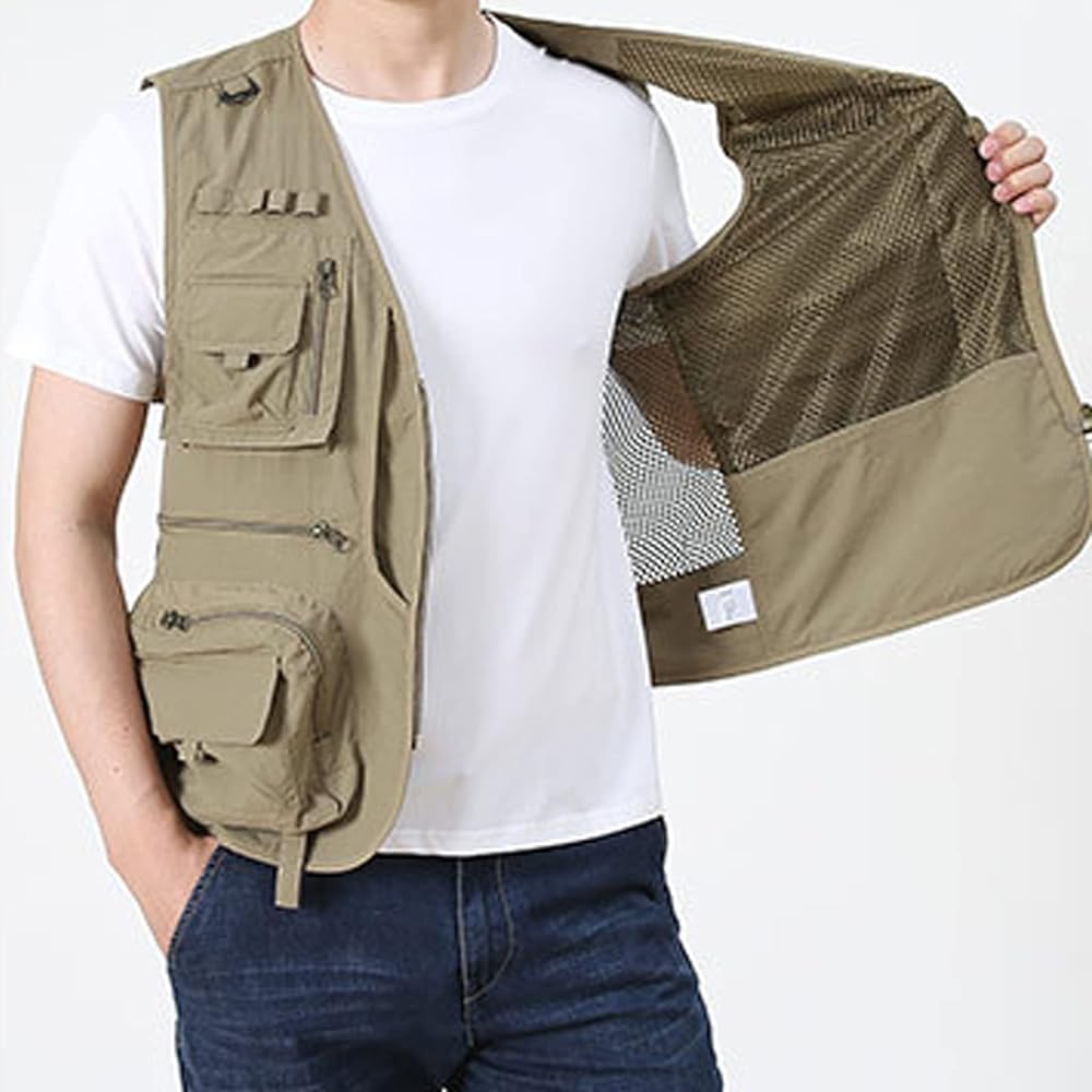 [Manatsulife] Men's Mesh Vest Golf Wear, Quick Drying, Breathable, Multifunctional Jacket, Outdoor, Multi-pocket, For Fishing, Photography, Father's Day, Mountain Climbing, Spring, Summer, Autumn, Heat Protection 8512.