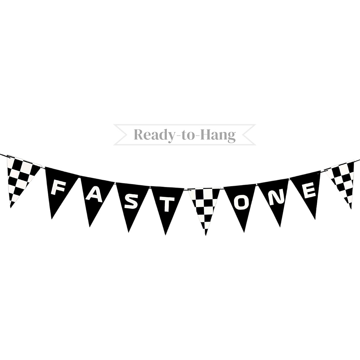 Fast One Birthday Stringed Banner Racing Car Theme Supplies Decor Nascar F1 Happy Bday Black White Checkered Flag Pennant Sign Background Garland Ready to Hang