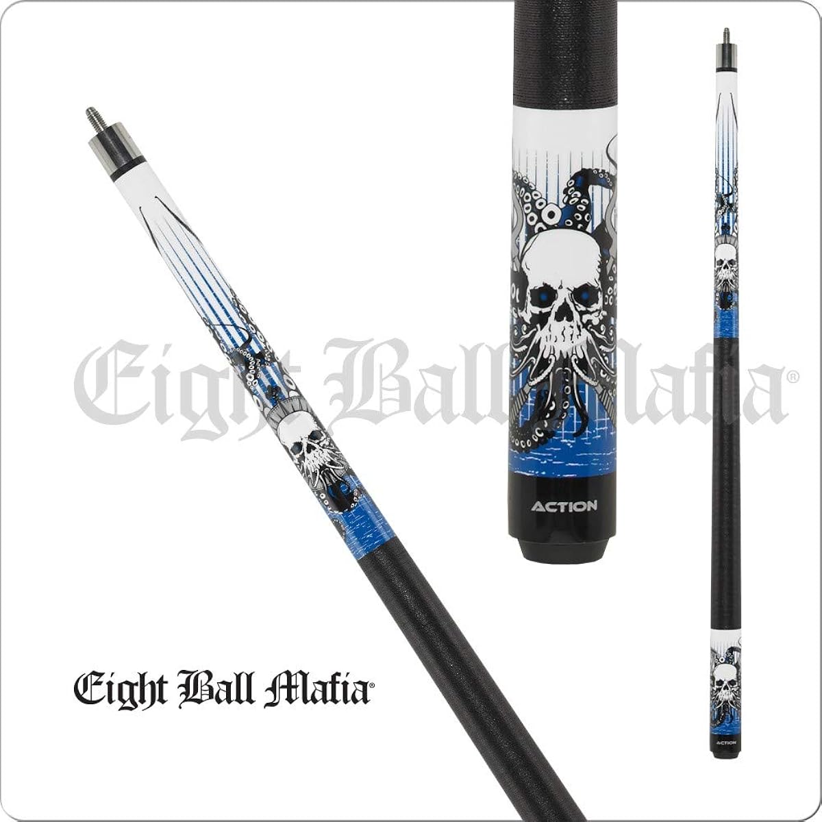 Eight Ball Mafia EBM17 Pool Cue White Blue Grey Octopus Skull Design